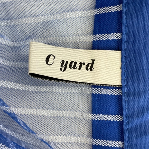 C Yard Blue Sheer Striped Button Front Peplum Top, Size Large - Picture 10 of 12